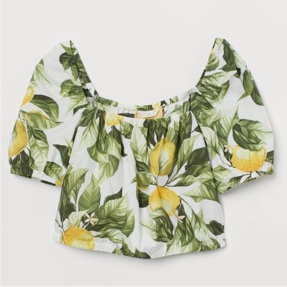 H&M Tops - H&M Green and Yellow Oranges Smocked Crop Blouse size M